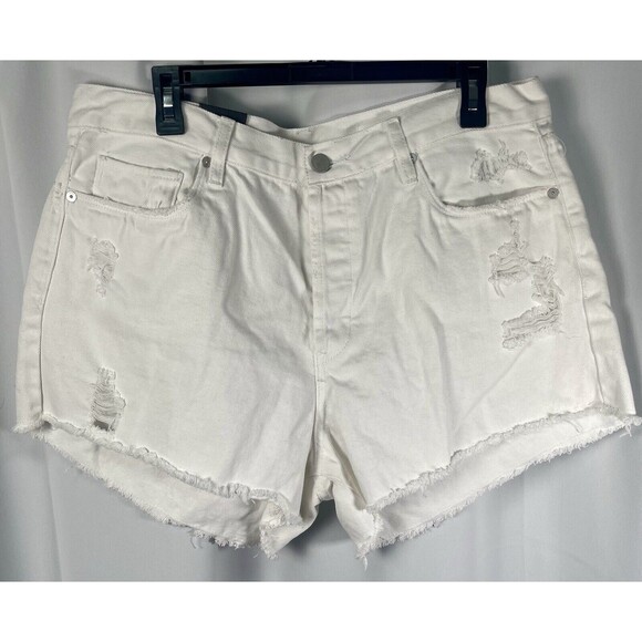 BLANK NYC High Rise Distressed Raw Hem White Denim Jean Shorts Sz 32 New - Picture 3 of 10